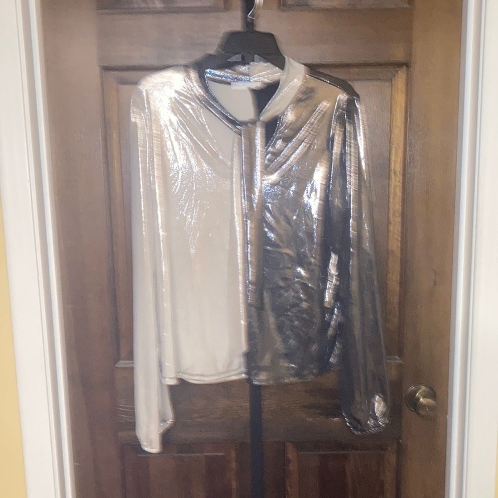 Ces Femme Metallic Silver and Cream/Gold Blouse